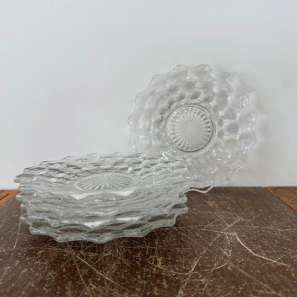 Fostoria American Set of 5 Glass Cubist Scalloped Edge‎ 6